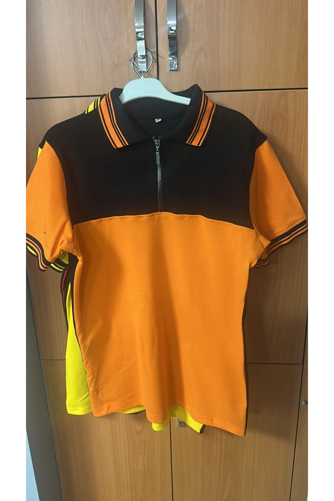 Velocity Model Fermuarlı Polo Yaka Tişört Turuncu Siyah