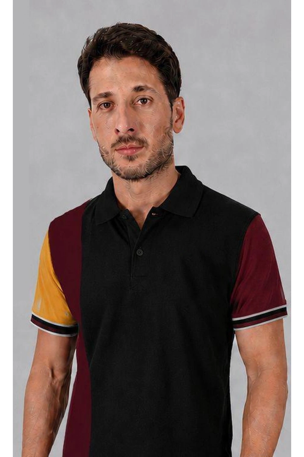 Proline Model Polo Yaka Tişört Bordo Siyah Sarı