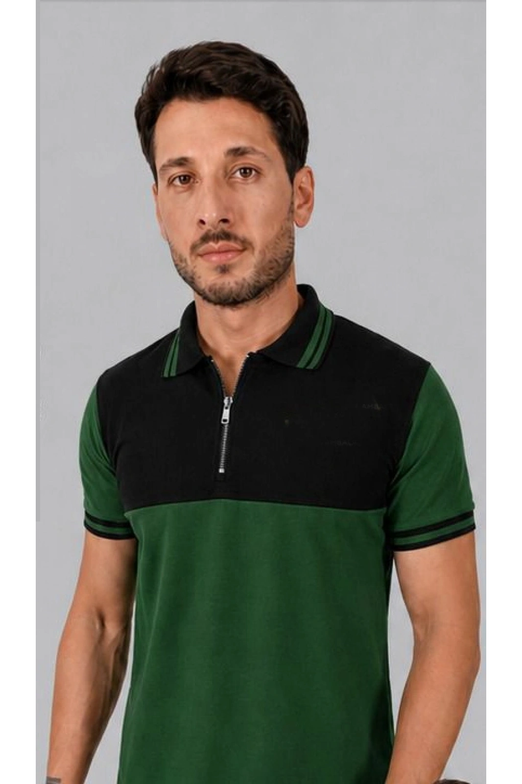Velocity Model Fermuarlı Polo Yaka Tişört YeşilSiyah