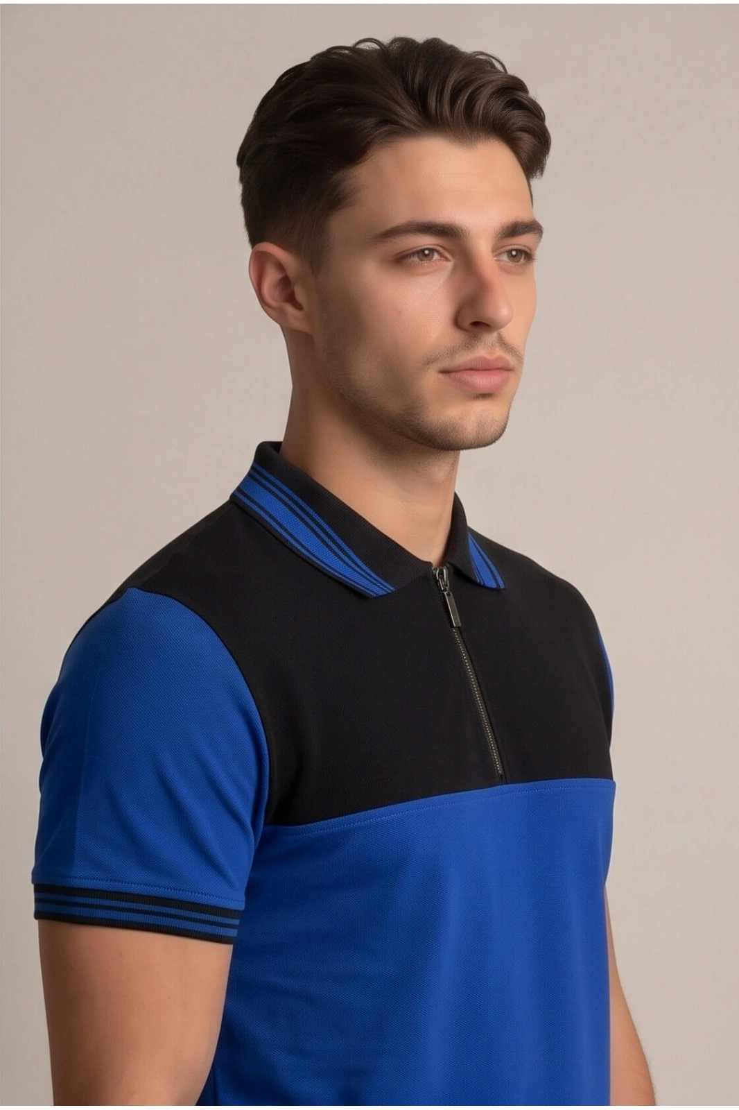 Velocity Model Fermuarlı Polo Yaka Tişört Sax Siyah