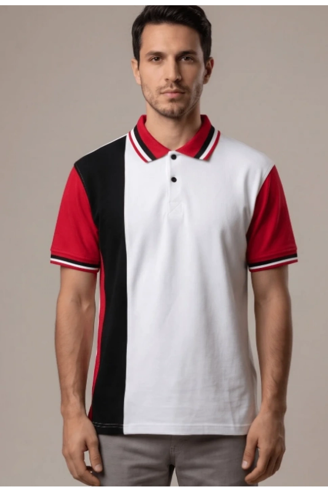 Proline Model Polo Yaka Tişört Beyaz Kırmızı Siyah