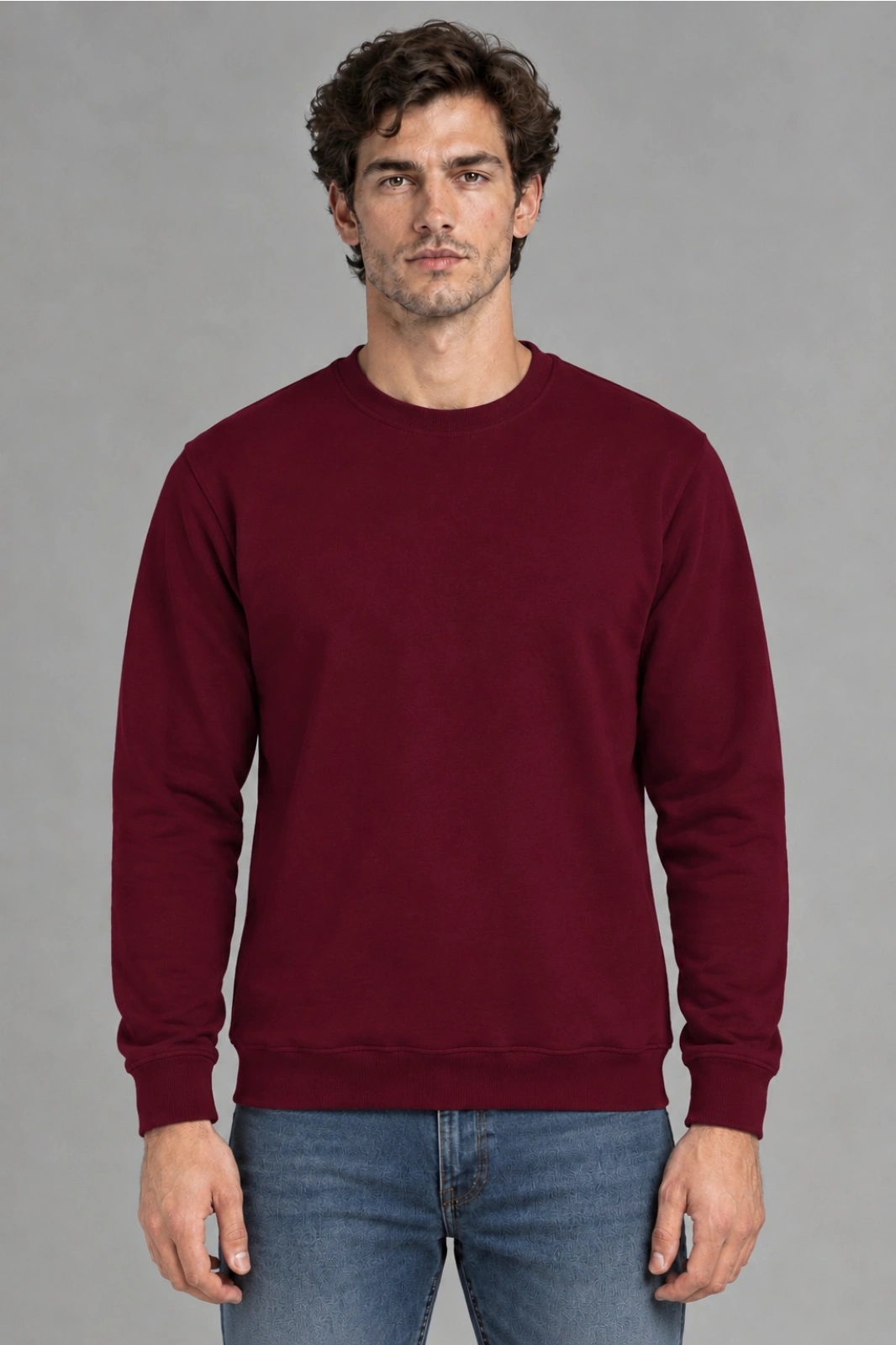 ERKEK BORDO KAPÜŞONSUZ SWEATSHİRT