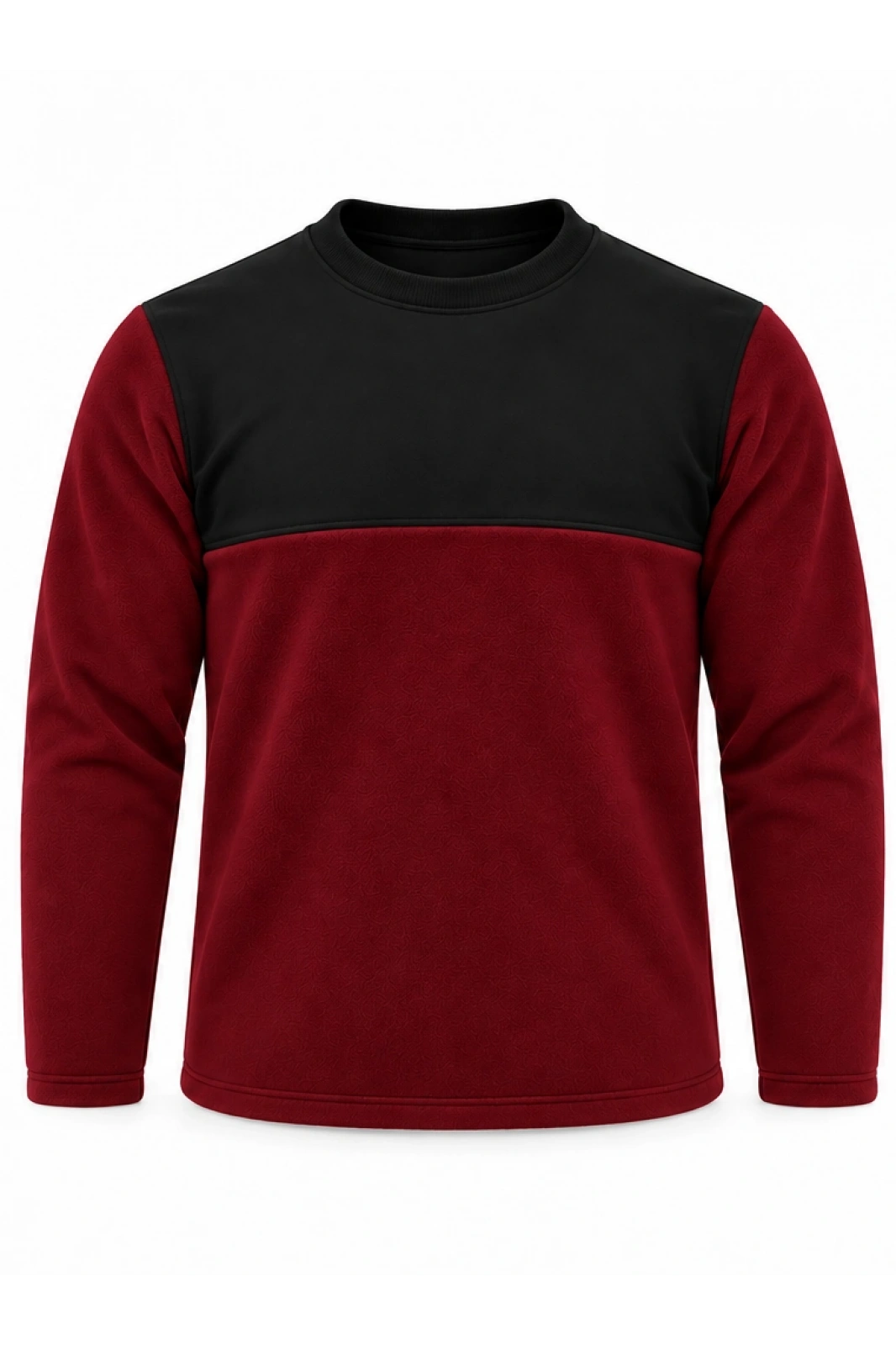 Micro Thermal 220 gr Bordo Siyah Bisiklet Yaka Sweatshirt