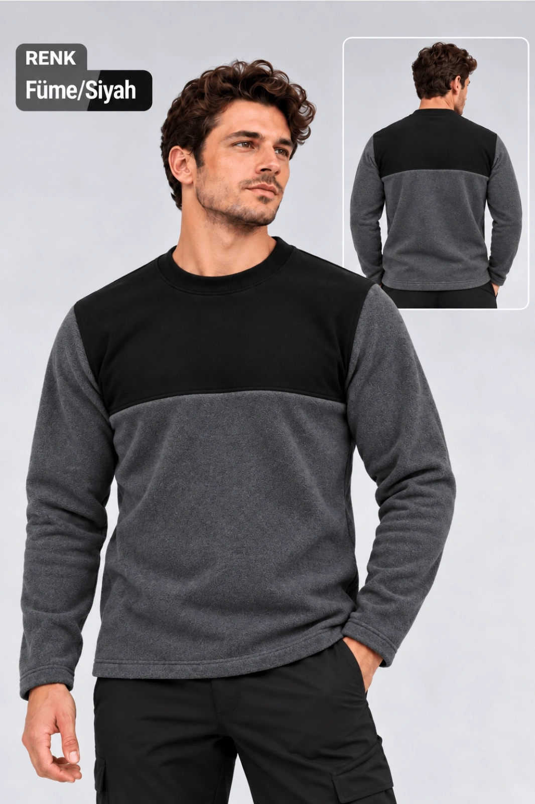 Micro Thermal 220 gr FÜME Bisiklet Yaka Sweatshirt