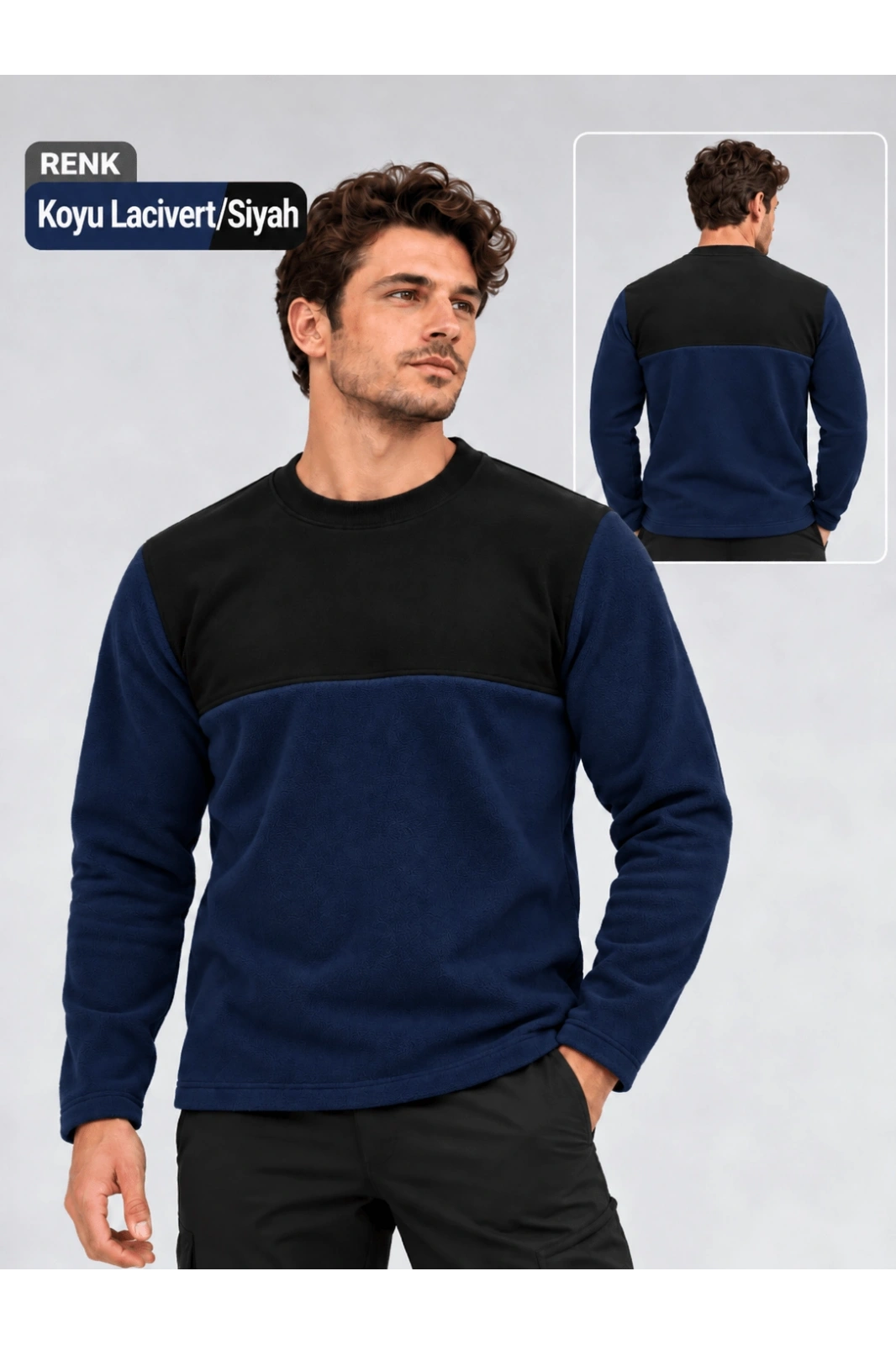 Micro Thermal 220 gr LACİVERT Bisiklet Yaka Sweatshirt