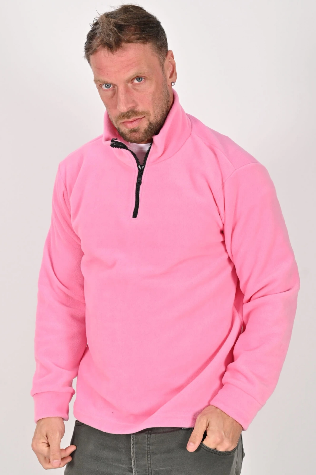 Yarım Fermuarlı Kışlık Polar Mont PEMBE