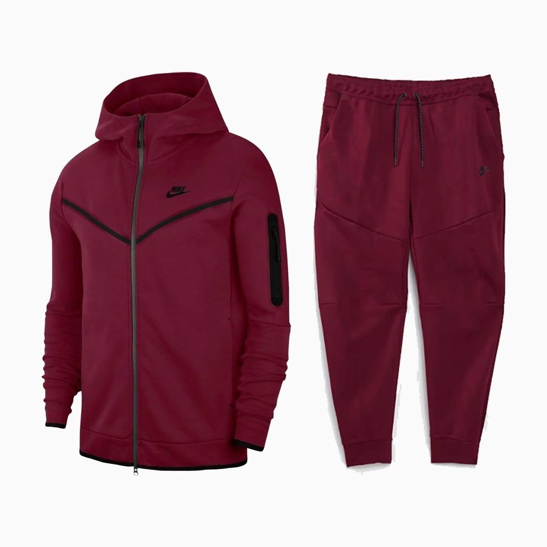 Tech Fleece Kapüşonlu Üst ve Eşofman Altı Bordo Set