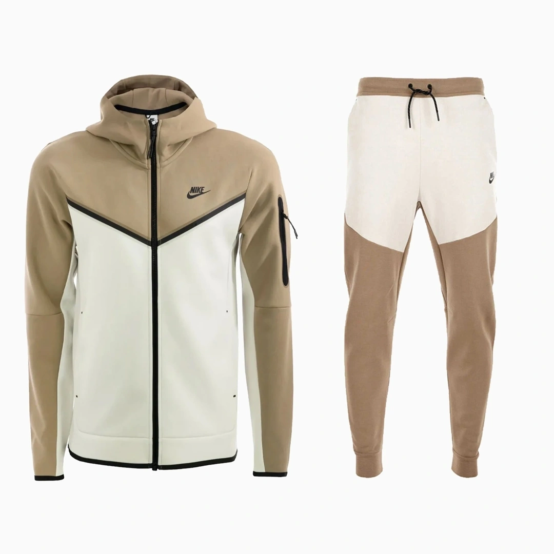Tech Fleece Kapüşonlu Üst ve Eşofman Altı Brown/White Set