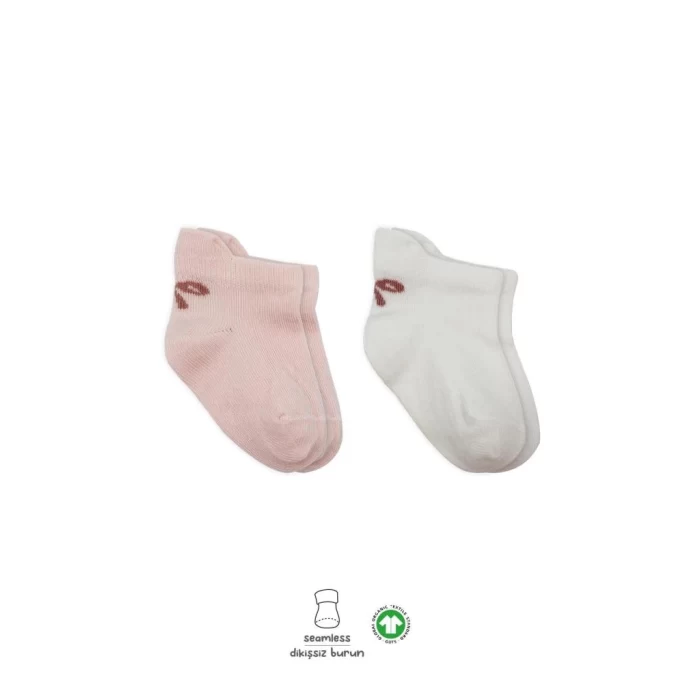 Nessiworld Bistyle 2Li Sneakers Smile Penye Çorap BS20106 Pembe Ekru