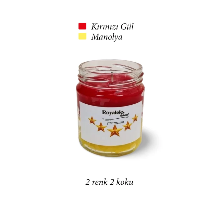 Premium Seri 2 Renk 2 Koku Sarı Kırmızı Beş Yıldız Kavanoz Mum 210 cc - RYL