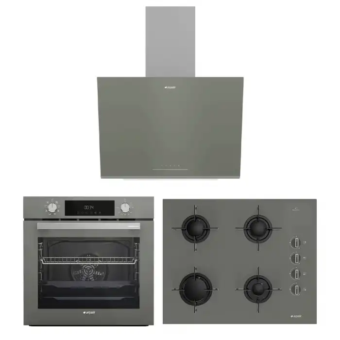 Arçelik Yeni Gri Üçlü Buhar Destekli Cam Ankastre Set