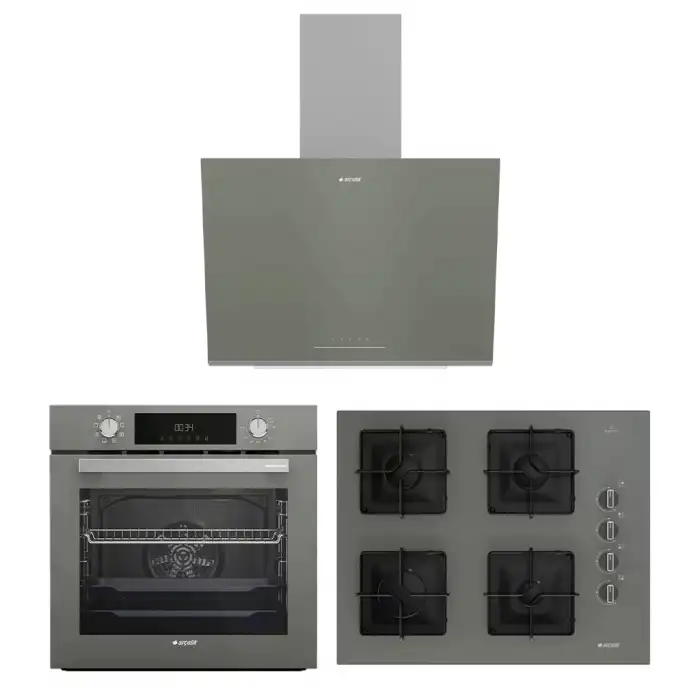 Kare Ocaklı Gri Ankastre Set