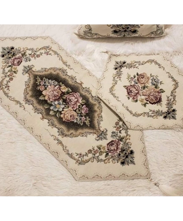 GOBLEN RUNNER PÜSKÜLÜ 3 LÜ SET KREM