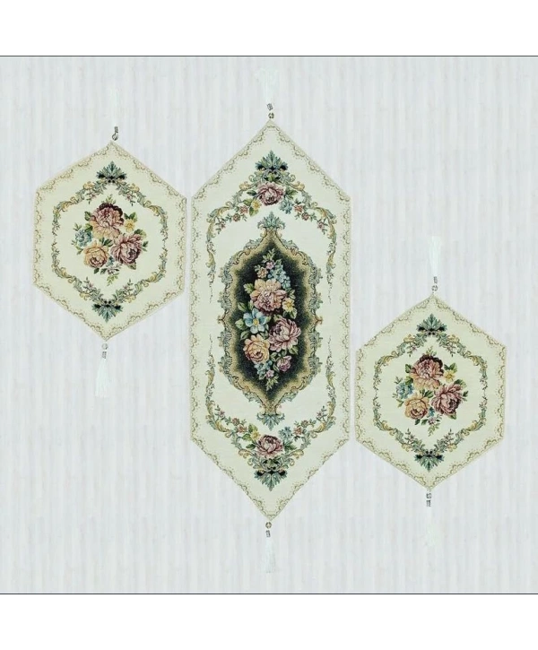 GOBLEN RUNNER PÜSKÜLÜ 3 LÜ SET KREM