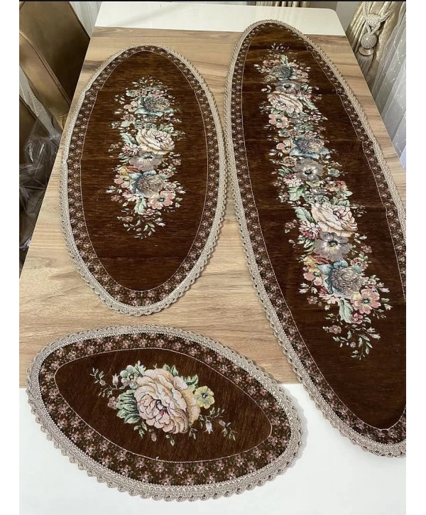 GOBLEN ŞÖNİLLİ RUNNER 3 LÜ SET KAHVE