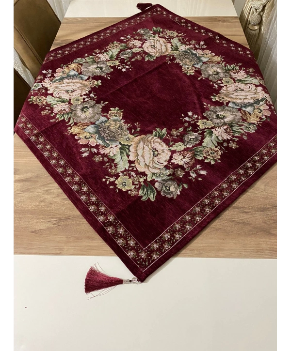 GOBLEN ŞÖNİLLİ 95x95 SEHPA ÖRTÜSÜ BORDO