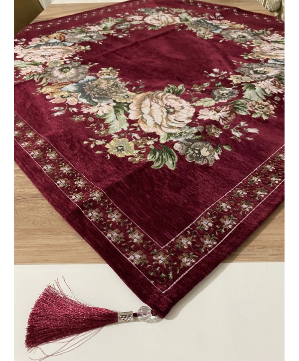 GOBLEN ŞÖNİLLİ 95x95 SEHPA ÖRTÜSÜ BORDO