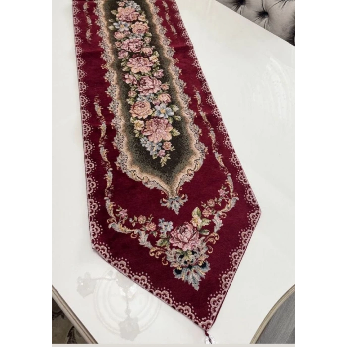 GOBLEN RUNNER PÜSKÜLÜ 3 LÜ SET BORDO