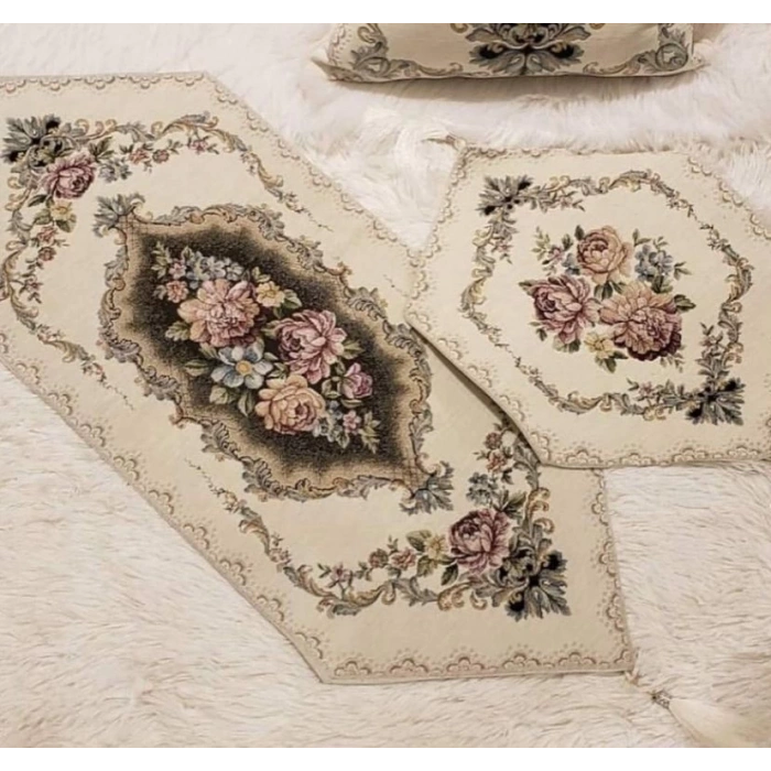 GOBLEN RUNNER PÜSKÜLÜ 3 LÜ SET KREM