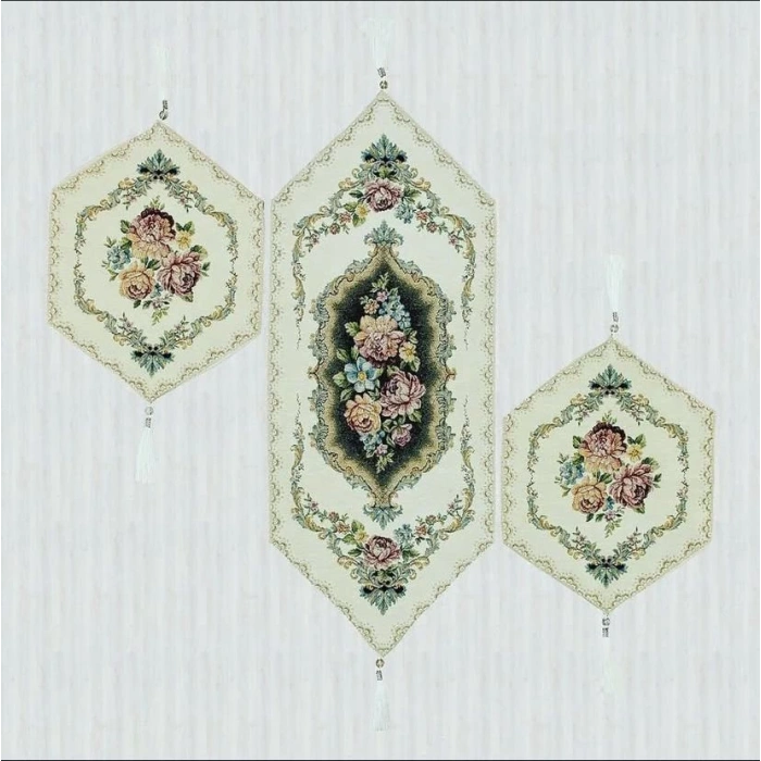 GOBLEN RUNNER PÜSKÜLÜ 3 LÜ SET KREM