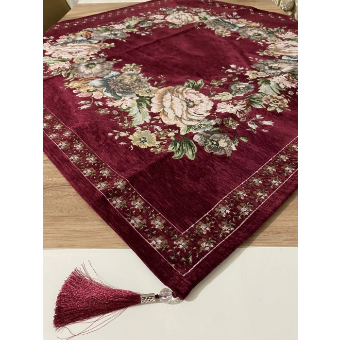 GOBLEN ŞÖNİLLİ 95x95 SEHPA ÖRTÜSÜ BORDO