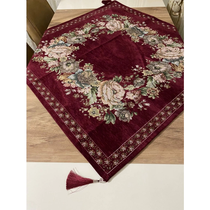 GOBLEN ŞÖNİLLİ 95x95 SEHPA ÖRTÜSÜ BORDO