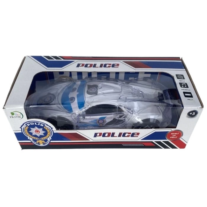 BOXED POLICE CAR WITH LIGHTS AND MUSIC