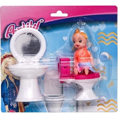 بطاقة: طفل أنليلي مع مرحاض يجلس ويغسل