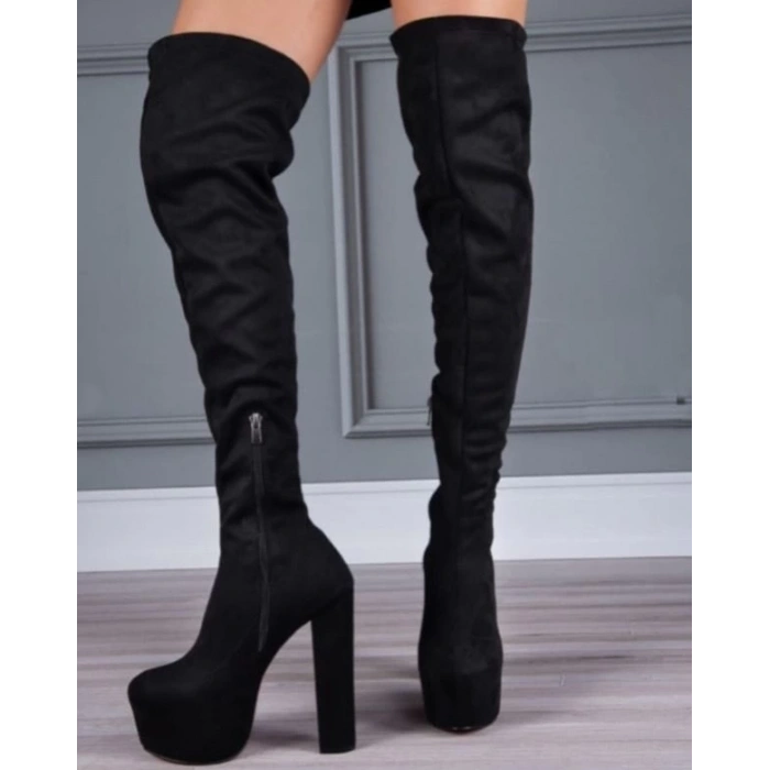 Siyah Diz Üstü Platform Çizme