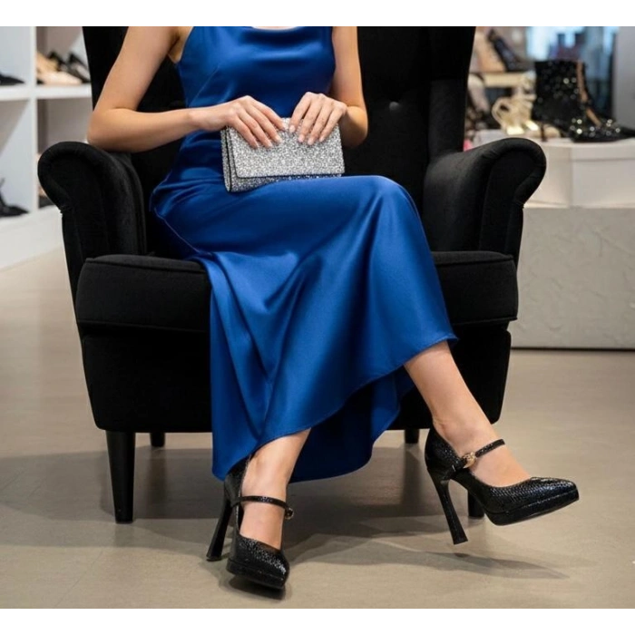 Siyah Yılan Deri Platform