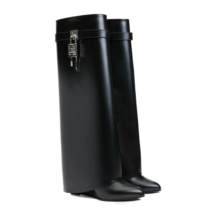 Siyah Dolgu Topuk Diz Altı Çizme