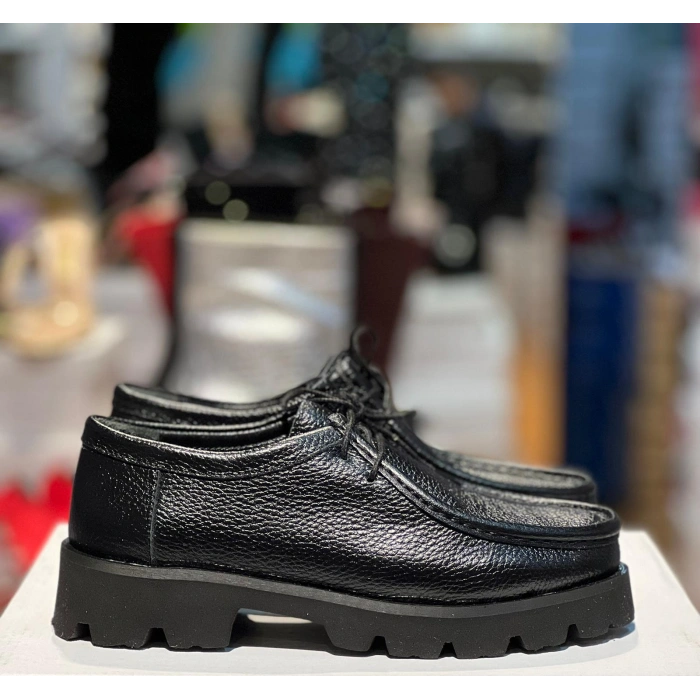 Siyah Bağcıklı Hakiki Deri Loafer