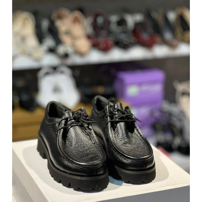 Siyah Bağcıklı Hakiki Deri Loafer