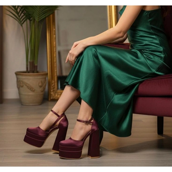 Bordo Saten Çift Platform