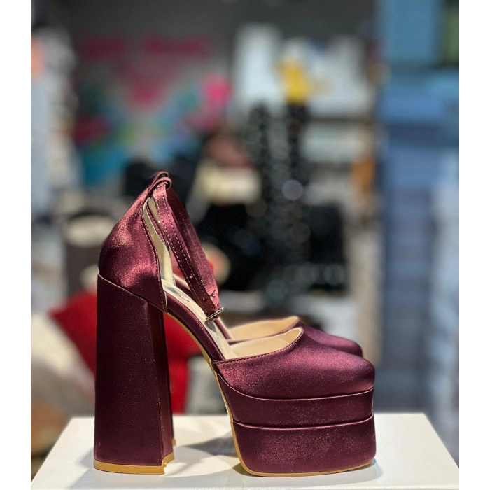 Bordo Saten Çift Platform