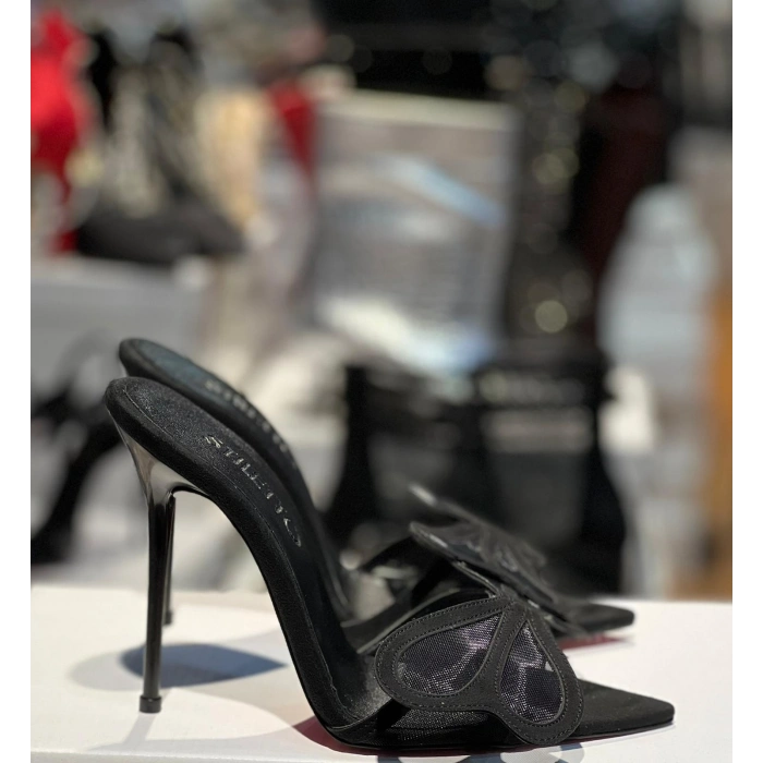 Siyah Süet Kelebek Topuklu Terlik