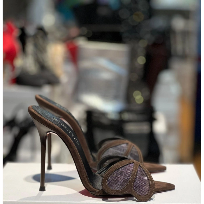 Kahve Süet Kelebek Topuklu Terlik