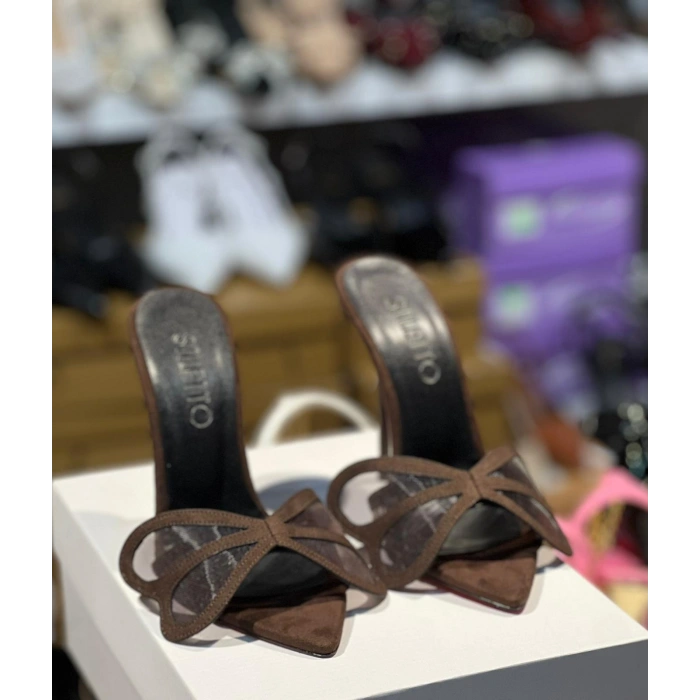 Kahve Süet Kelebek Topuklu Terlik