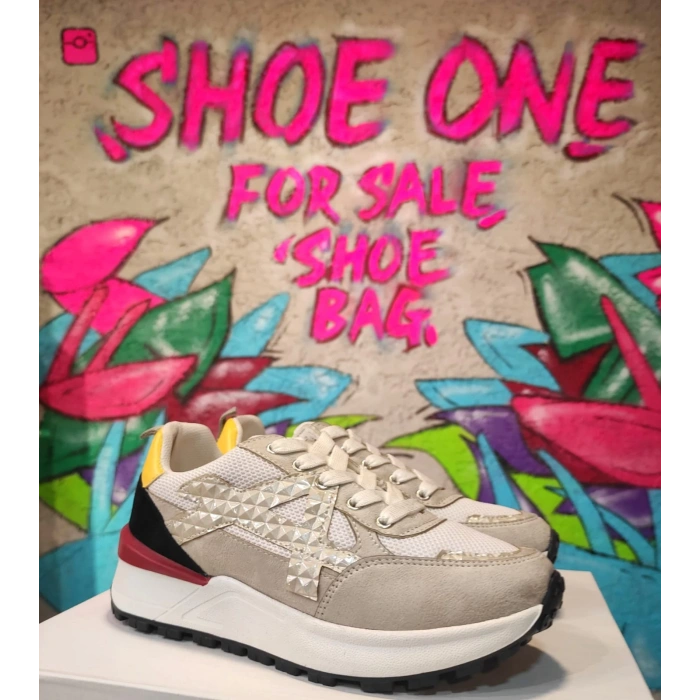 Bej Arkası Renkli Sneakers