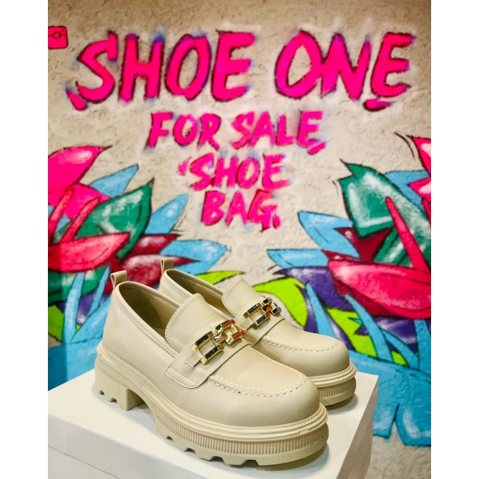 Bej Deri Yeniz Sezon Loafer