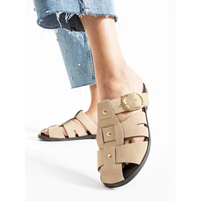 Bej Süet Kafes Terlik