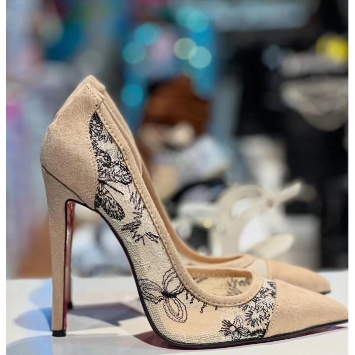 Bej Süet Tasarım Stiletto