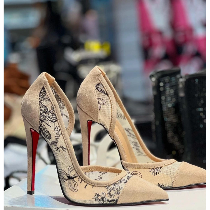 Bej Süet Tasarım Stiletto