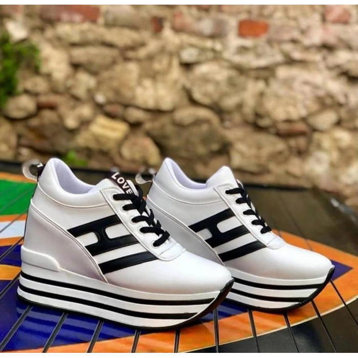 Beyaz Deri Dolgu Sneakers
