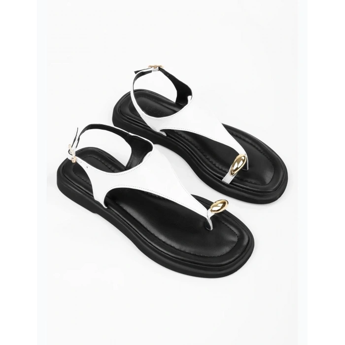 Beyaz Deri Parmak Arası Sandalet