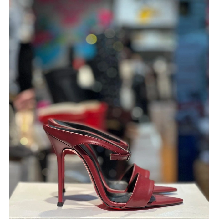 Bordo Cilt Topuklu Terlik