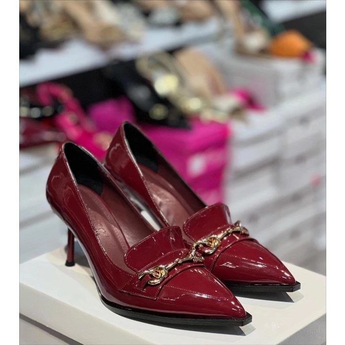 Bordo Rugan Tokalı Topuklu