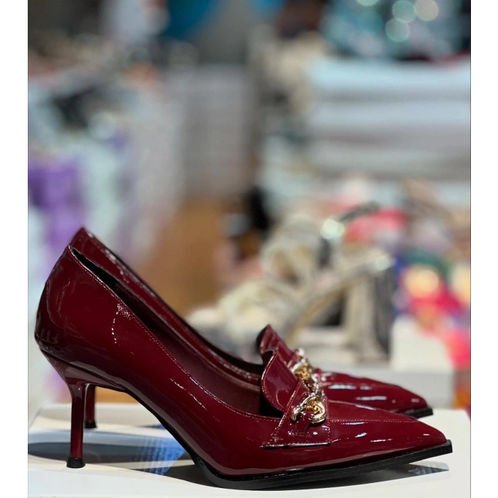 Bordo Rugan Tokalı Topuklu