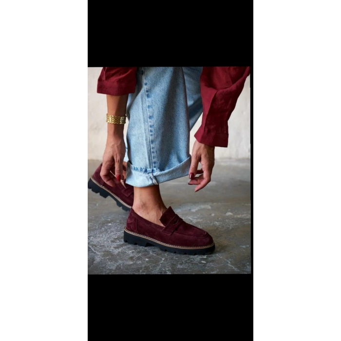 Bordo Süet Hakiki Deri Loafer