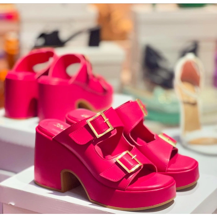 Fuşya Deri Dolgu Topuk Terlik